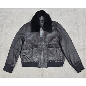Banana Republic Leather Bomber Jacket Wm XL Black Shearling Detachable Collar